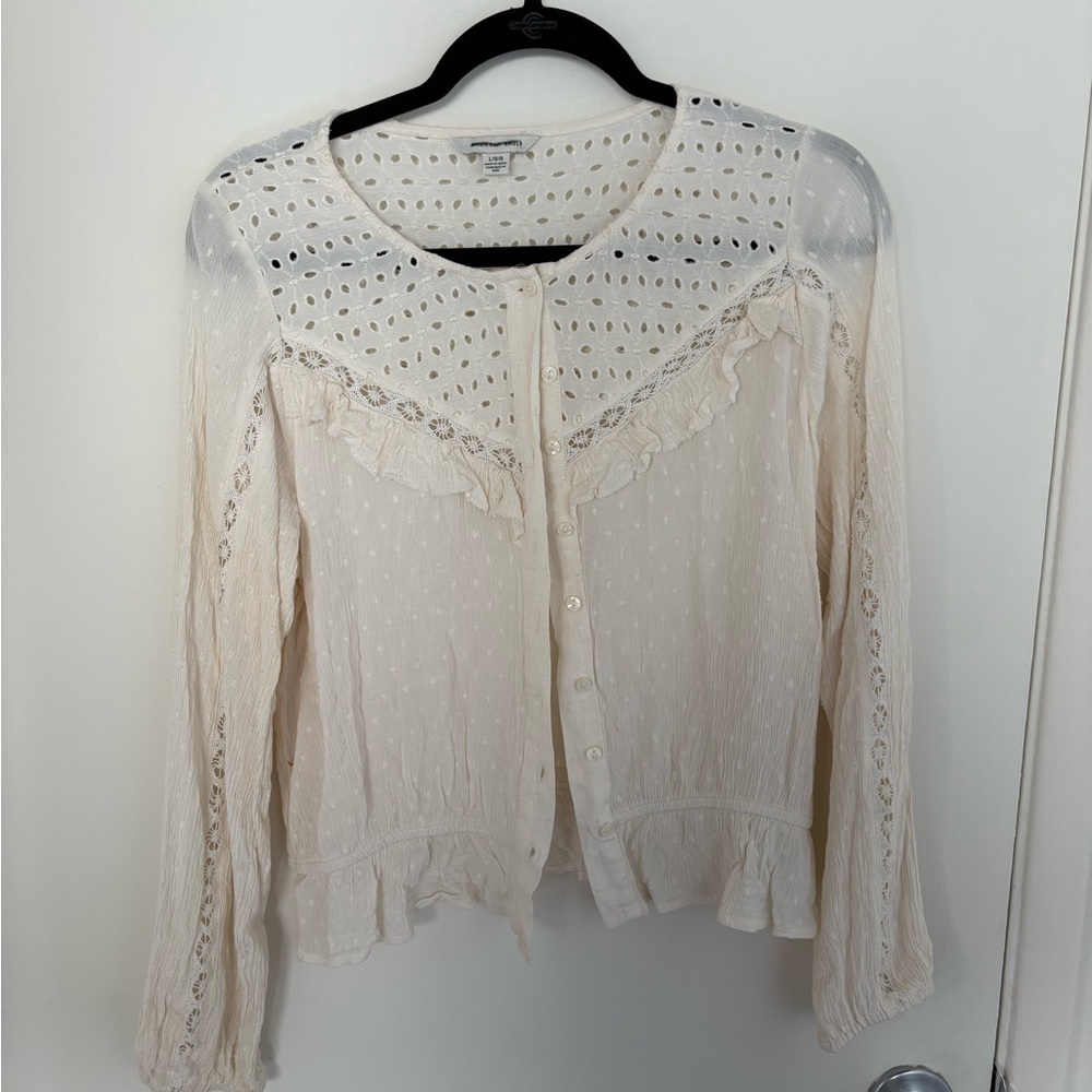 American Eagle Outfitters Cream Ruffled Blouse